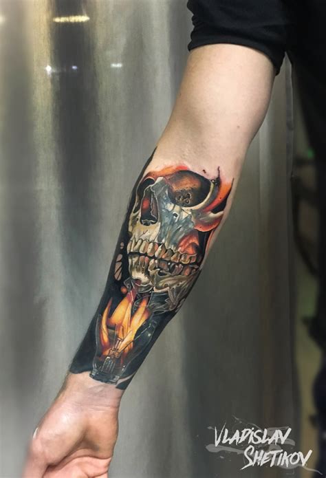 Realistic Skull Tattoo On Forearm By Vladislav Shetikov Tattooimagesbiz