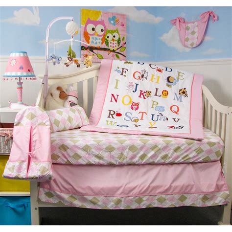 Soho Crib Bedding Set For Baby Nursery Pink Alphabet Animals 9 Pieces