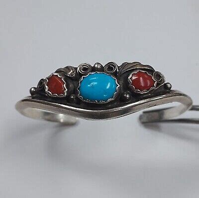Justin Morris Sterling Silver Turquoise Coral Cuff Bracelet 6 1 2
