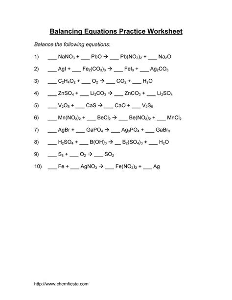 Chemistry balancing chemical equations worksheet answer key class 10. Balancing Chemical Equations Practice Worksheet Answer Key ...