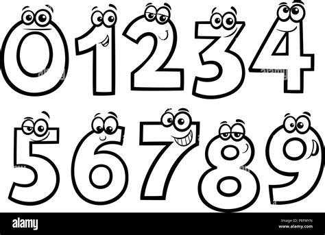 Black And White Educational Cartoon Illustrations Of Basic Numbers
