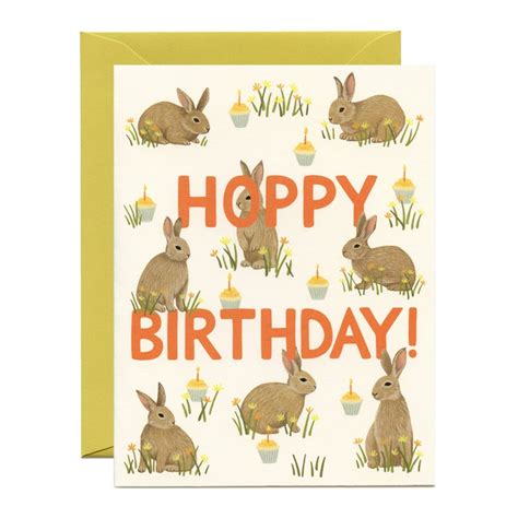 Hoppy Rabbits Birthday Card Hoppy Birthday Etsy
