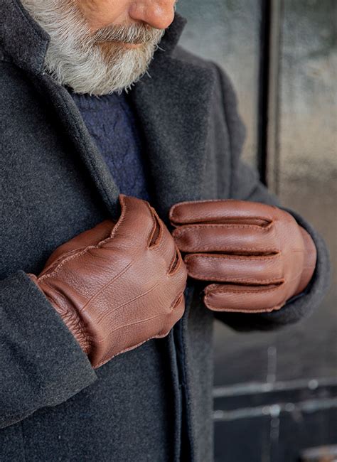 Mens Handsewn Cashmere Lined Deerskin Leather Gloves Dents