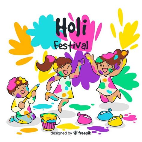 Hand Drawn Kids Holi Festival Background Free Vector Art Drawings For