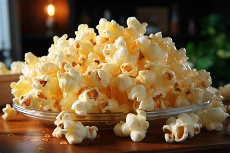 Premium Ai Image Close Up Of Buttered Popcorn On A Bowl