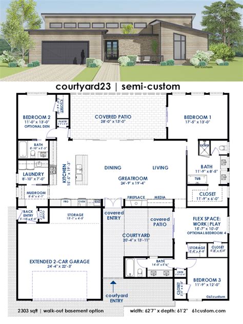 Courtyard23 Semi Custom Home Plan 61custom Contemporary And Modern