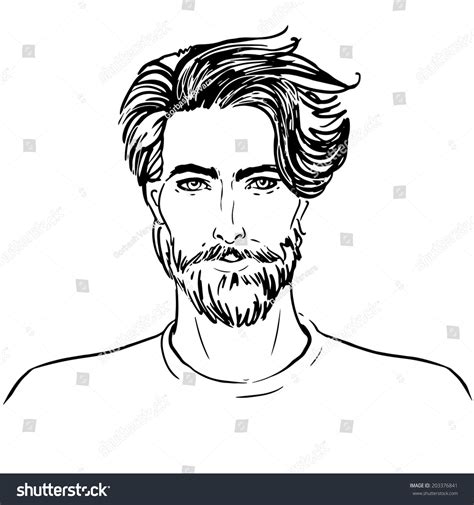 Portrait Of Handsome Man With Beard Sketch Style Illustration