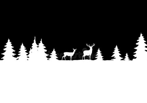 Silhouettes Of Deer In A Snowy Forest Stock Illustration