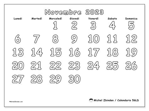 Calendario Novembre 2023 Da Stampare “56ld” Michel Zbinden Ch