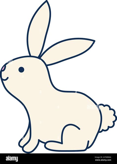 Cute Rabbit Icon Over White Background Line Fill Style Vector