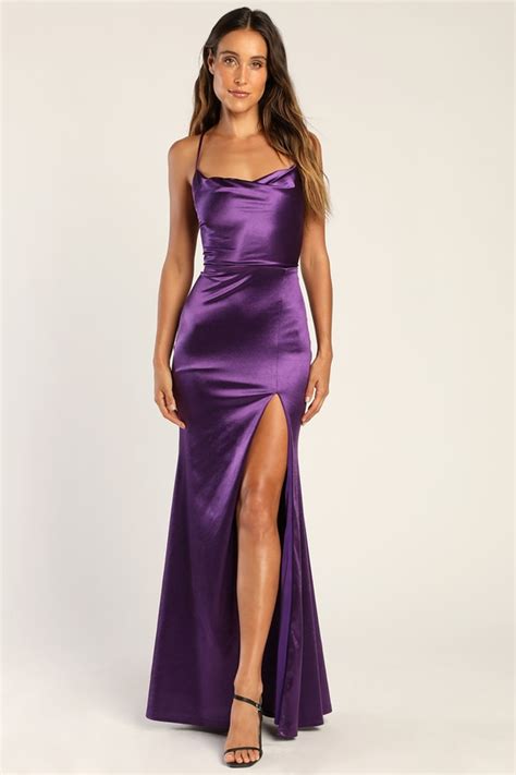 Purple Satin Maxi Dress Lace Up Dress Backless Maxi Dress Lulus