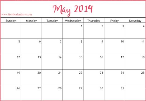 Free Printable May 2019 Calendar Template Pdf Word Excel