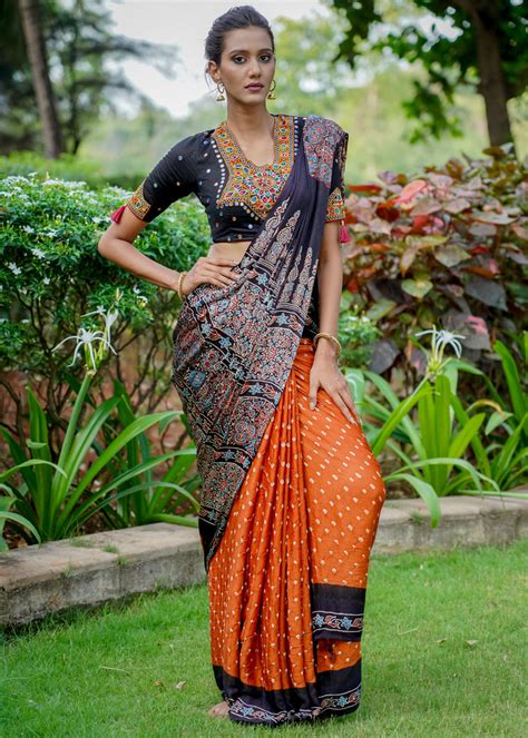 Modal Silk Saree With Exquisite Ajrakh And Bandhej Combination Sujatra