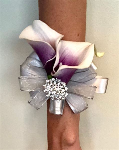 Purple Calla Lily Wrist Corsage Plum Corsage Silver Wrist Etsy