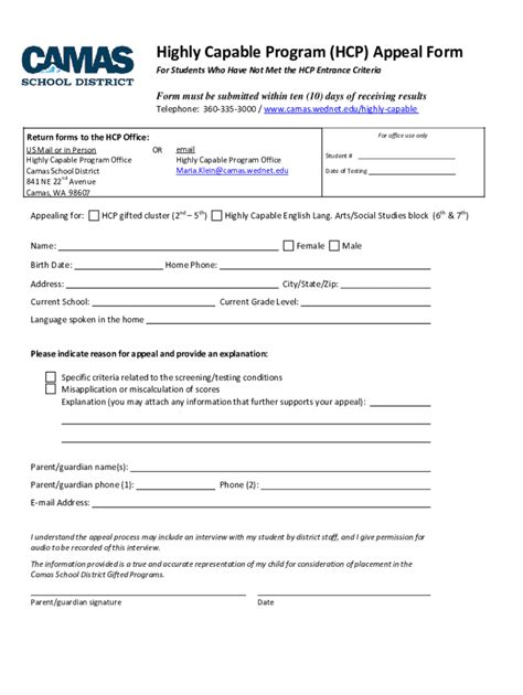 Fillable Online Highly Capable Program Hcp Appeal Form Fax Email