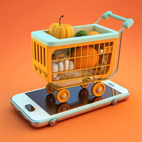 Premium Photo 3d Samrtphone With Trolly Shopping With Orange Background
