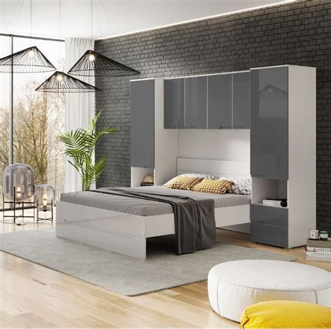 Made of steel and set on casters, the helmer is strong and easily accessible (just like a. Cellini Grey High Gloss Over Bed Storage Unit Wardrobe ...