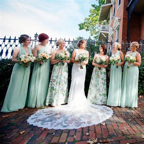 Lynsgaga Bridesmaids In A Mixture Of Mint Blue And Floral Printed