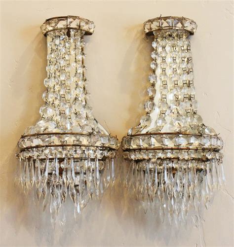 Pair Art Deco French Crystal Wall Sconces Beautiful Crystal Wall