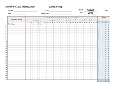 Download The Monthly Class Attendance From Student