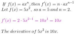 Just plug into the formula. Taking the Derivative of 5x^2: How-To & Steps - Math Class ...