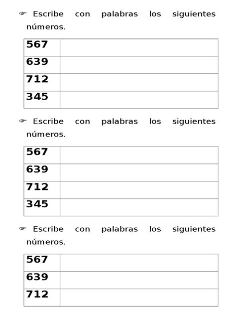 Escribe Con Palabras Los Siguientes Números