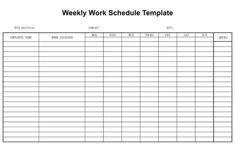 Blank Monthly Work Schedule Template
