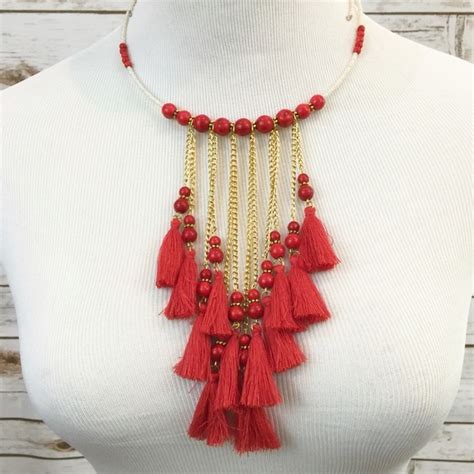 Jewelry Tassel Necklace Red Necklace Beaded Choker Bib Poshmark