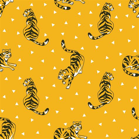 Vector Seamless Pattern With Tigers And Triangles Isolated On The White
