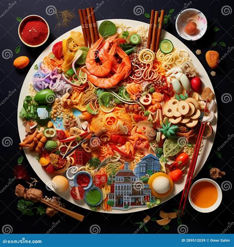 Surreal Montage of Iconic Singaporean Dishes Stock Image - Image of