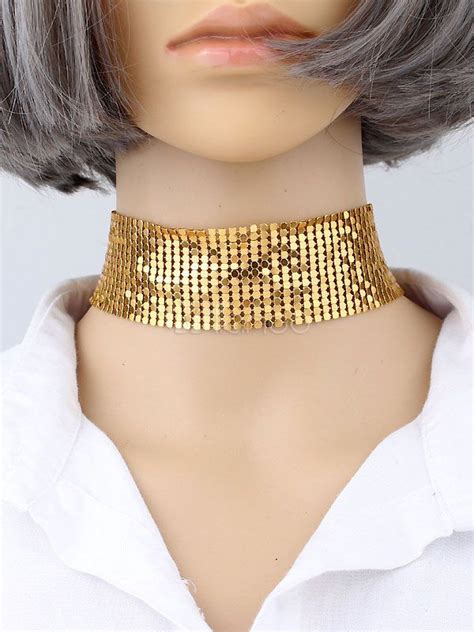 Golden Choker Necklace Womens Metallic Sequins Short Necklace Choker