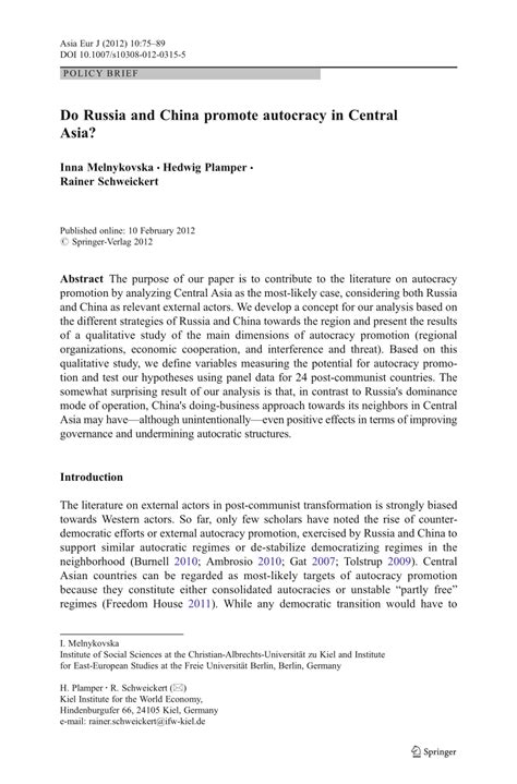 What effect is china's successful autocracy having on global politics? (PDF) Do Russia and China Promote Autocracy in Central Asia?