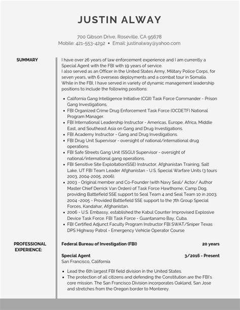 Fbi Resume Template Example And Guide Pdfword Federal Resume Guide