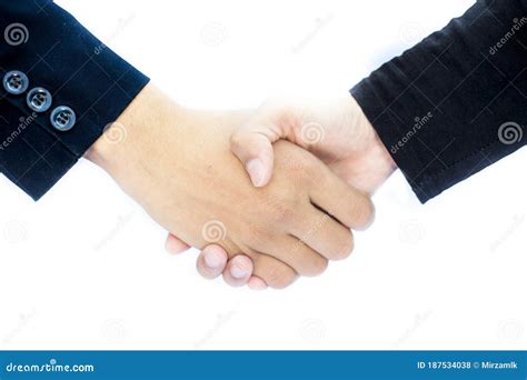 Close Up Of Hands Of Two Different Business Mans Isolated On White