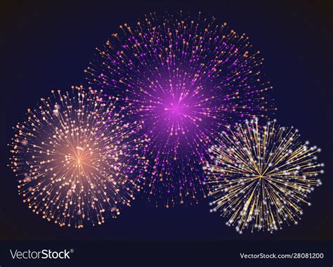 Colorful Bright Fireworks On Night Sky Celebrate Vector Image