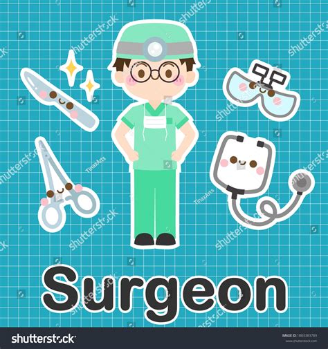 Surgeon Set Occupation Cute Kawaii Cartoon Stock Vector Royalty Free