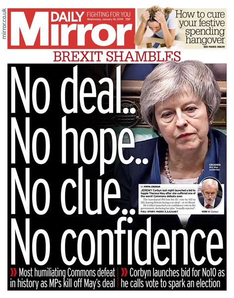 Brextinct Front Pages On Wednesday After Mays Brexit Vote Defeat