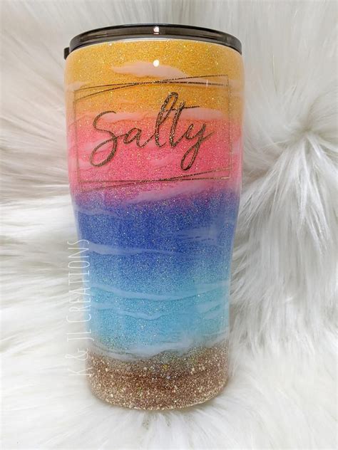 20 Oz Salty Sunset Beach Ombré Glitter Tumbler Etsy In 2021 Custom