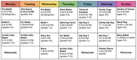 K-12 Class Schedule | The Center | Class schedule, Class ...