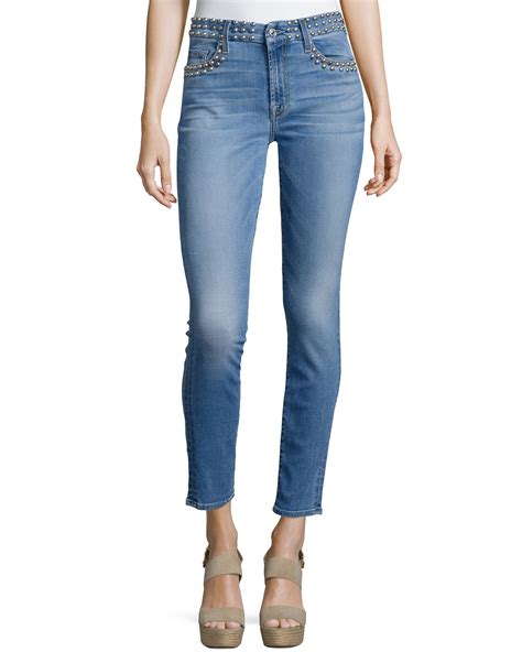For All Mankind Studded Skinny Ankle Jeans Light Authentic Blue
