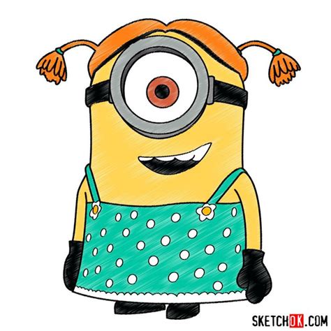 How To Draw Minion Stuart Dressed As A Girl Step By Step Drawing