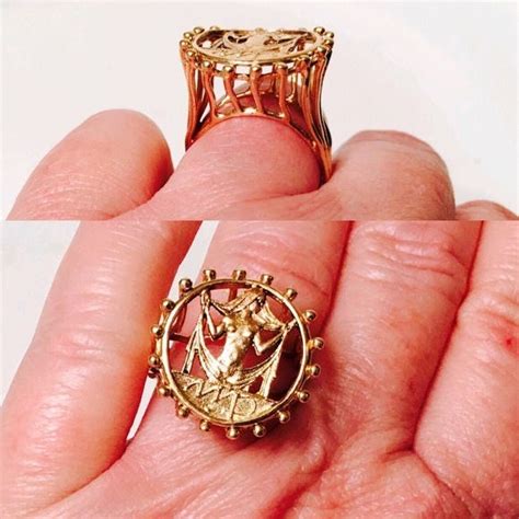 Art Nouveau K Gold Nude Lady High Set Extra Large Statement Ring Free