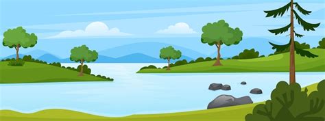 Premium Vector Landscape With River Flowing Through Hills Scenic