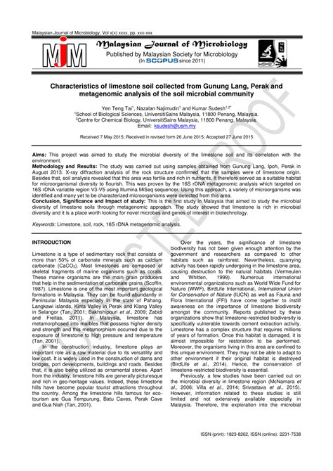 The malaysian journal of microbiology (mjm) is planned to highlight the status of microbiology in malaysia and also as a platform to disseminate knowledge and microbiology research activities in malaysia. (PDF) Malaysian Journal of Microbiology Characteristics of ...
