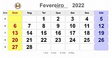 Calendário de fevereiro de 2022 com feriados nacionais fases da lua e ...