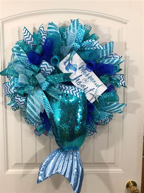 It's relaxed and carefree and yet a majestically impressive display of nature all at the same time. Mermaid Tail Beach Wreath, Ocean Sea Blue Decor, Front ...