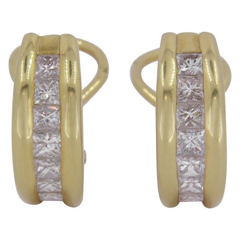 Persian Turquoise Earrings Diamonds Set In 18 Karat Yellow Gold Clip
