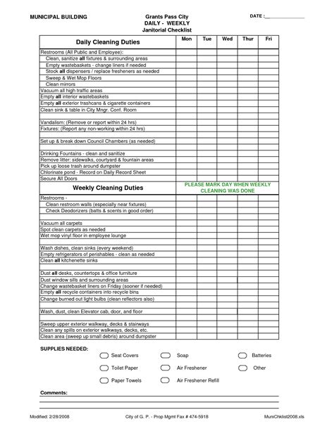Office Cleaning Checklist Printable