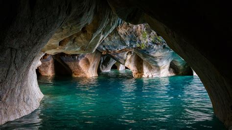 Nature Landscape Cave Lake Turquoise Water Erosion Marble Cathedral Rock Chile