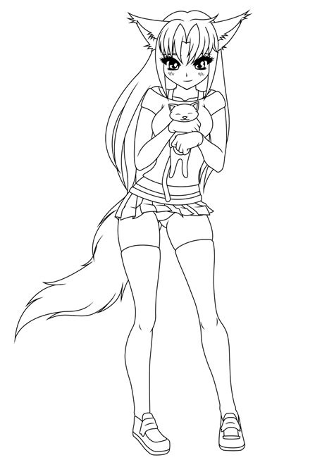 Oc Anime Fox Girl With Kitty By Azuriewolf On Deviantart